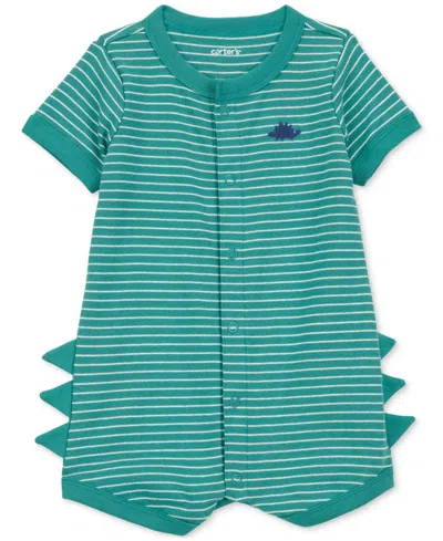 Carter's Baby Boys Cotton Short-sleeve Snap-up Romper In Green,stripes