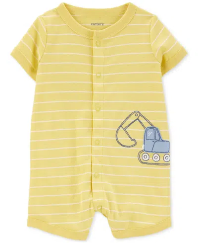 Carter's Baby Boys Cotton Short-sleeve Snap-up Romper In Yellow,construction