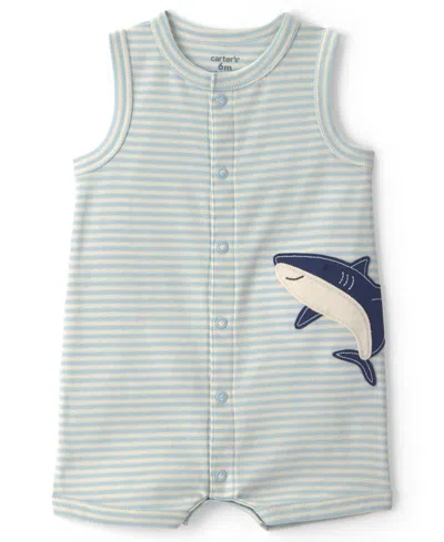 Carter's Baby Boys' Cotton Short-sleeve Romper In Blue