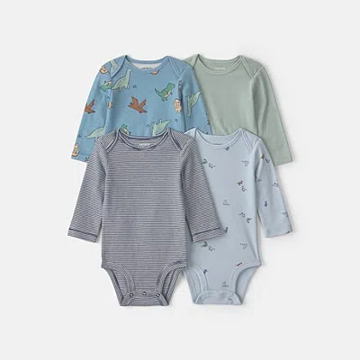 Carter's Baby Boys Crew Neck Long Sleeve 4-pc. Bodysuit In Blue