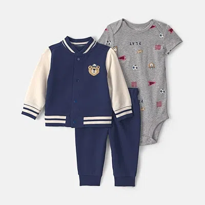Carter's Baby Boys Crew Neck Long Sleeve Cardigan In Blue