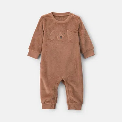 Carter's Baby Boys Crew Neck Long Sleeve Jumpsuit In Brown