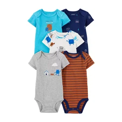 Carter's Baby Boys Crew Neck Short Sleeve Rib 5-pc. Bodysuit In Blue