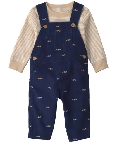 Carter's Baby Boys' Crewneck T-shirt And Car Corduroy Overall, 2-piece Set In Navy Blue,cream