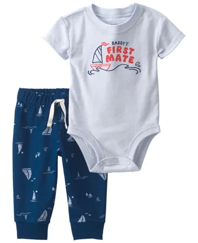 Carter's Baby Boys' Daddy's First Mate' Boat Print Bodysuit & Pants, 2-piece Set In Multi