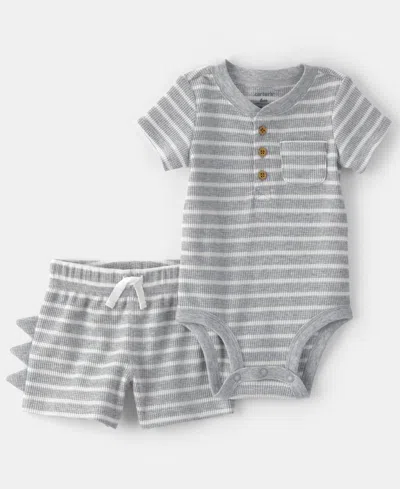 Carter's Baby Boys' Dino Spikes Waffle-knit Short-sleeve Bodysuit & Shorts, 2-piece Set In Multi