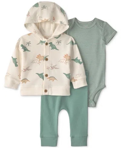 Carter's Baby Boys' Dinosaur Bodysuit, Cardigan And Pants, 3-piece Set In Multi