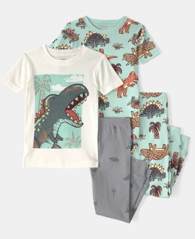 Carter's Baby Boys' Dinosaur Crewneck Top And Snug-fit Pajama, 4-piece Set In Multi