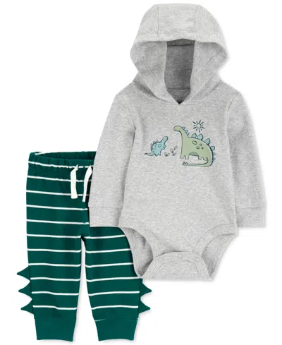 Carter's Baby Boys Dinosaur Hooded Bodysuit & Pants, 2-piece Set In Green