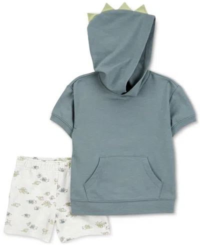 Carter's Babies' Toddler Boys Dinosaur Hooded Top & Shorts, 2-piece Set In Green