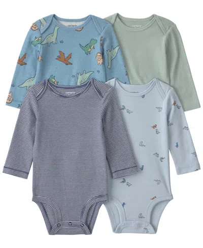 Carter's Baby Boys' Dinosaur Long-sleeve Bodysuits, 4-pack In Multi