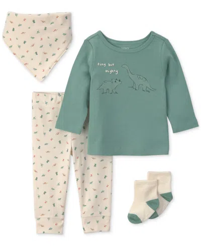 Carter's Baby Boys' Dinosaur Long-sleeve Top And Pant 4-piece Set In Brown