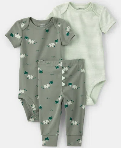 Carter's Baby Boys' Dinosaur Print Bodysuits And Pants, 3-piece Set In Multi