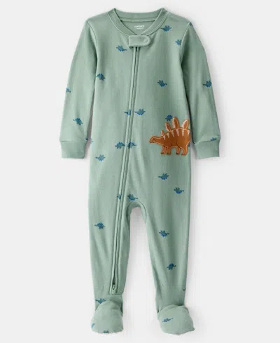 Carter's Baby Boys Dinosaur-print Cotton Long-sleeve 2-way-zip 1-piece Footed Pajamas In Green