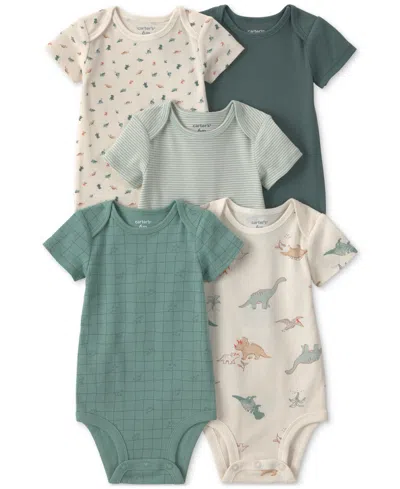 Carter's Baby Boys Crew Neck Short Sleeve Rib 5-pc. Bodysuit In Green