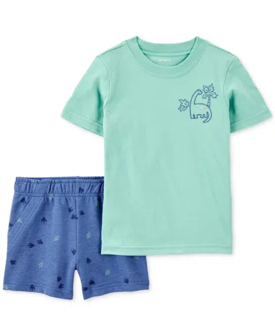 Carter's Babies' Toddler Boys 2-piece Dinosaur Shirt & Shorts Set In Green