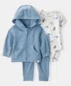 Carter's Baby Boys Dinosaur Thermal Little Jacket, Bodysuit & Pants, 3 Piece Set In Blue