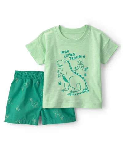 Carter's Baby Boys' Dinosaur T-shirt And Shorts, 2-piece Set In Green