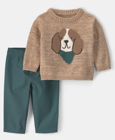 Carter's Baby Boys' Dog Graphic Long-sleeve Sweater And Pants, 2-piece Set In Brown