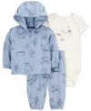 Carter's Baby Boys Dog Little Character Set Cotton Hooded Cardigan, Bodysuit & Pants, 3 Piece Set