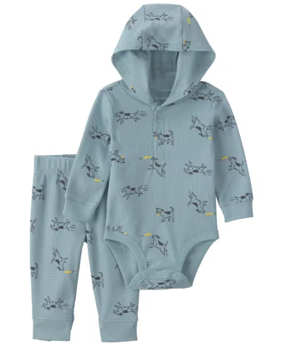 Carter's Carters Baby Boys' Dog Thermal Long-sleeve Bodysuit And Pants, 2-piece Set In Blue
