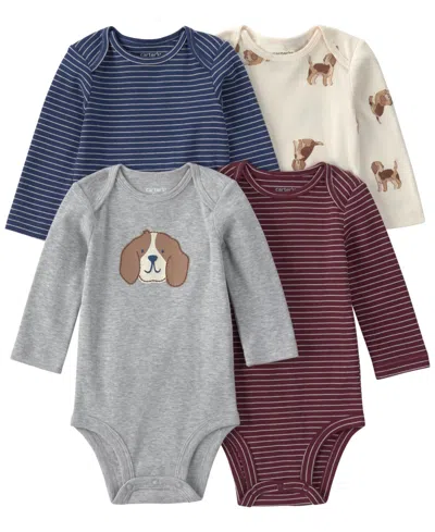 Carter's Baby Boys' Dog-striped Long-sleeve Bodysuit, 4-pack In Multi
