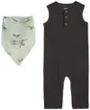 Carter's Baby Boys Drop Needle Jumpsuit & Bandana Bib, 2 Piece Set In Gray