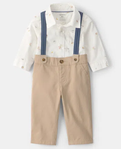 Carter's Baby Boys' Easter Bunny Long-sleeve Bodysuit And Suspender Pants, 2-piece Set In Multi
