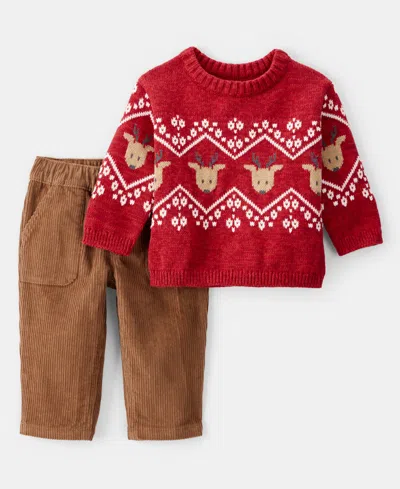 Carter's Baby Boys Fair Isle Long Sleeves Sweater And Pants, 2-piece Set In Red