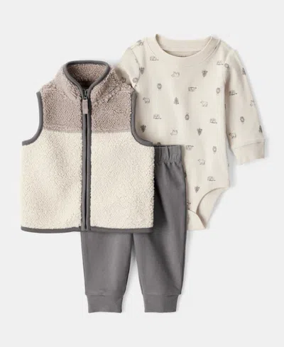 Carter's Baby Boys Faux-sherpa Vest, Bodysuit & Pants, 3 Piece Set In White