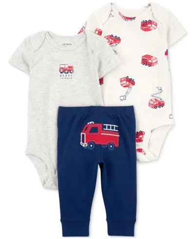 Carter's Baby Boys Fire Truck Little Character Bodysuits & Pants, 3 Piece Set In Navy