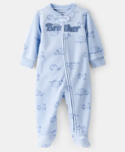 Carter's Baby Boys Fire Truck Zip-up Sleep And Play Coverall In Blue