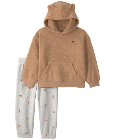 Carter's Baby Boys' Fleece Long-sleeve Hooded Top And Jogger Pants, 2-piece Set In Brown