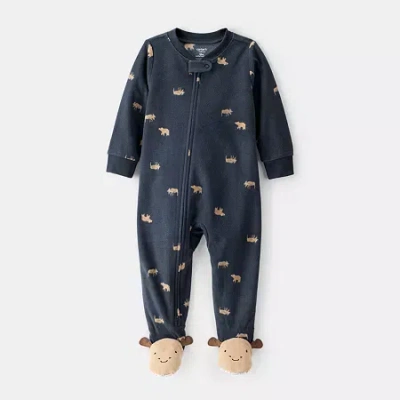Carter's Baby Boys Fleece Round Neck Long Sleeve Footed Pajamas In Animal Print