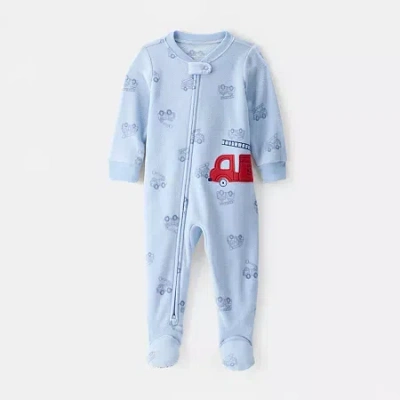 Carter's Baby Boys Fleece Round Neck Long Sleeve Footed Pajamas In Blue