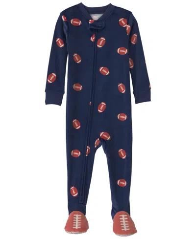 Carter's Carters Baby Boys' Football 2-way Zip Dream Plush Snug-fit Footed Pajama In Blue