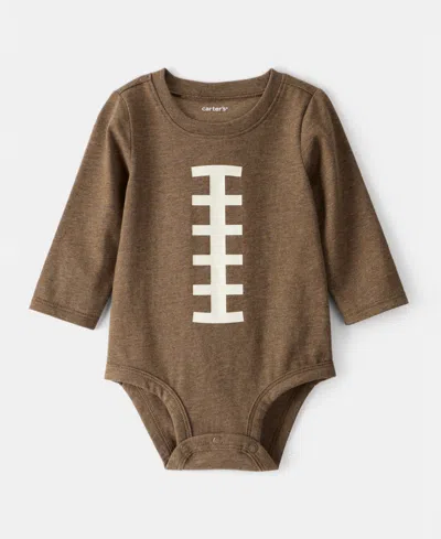 Carter's Baby Boys Football Long-sleeve Graphic Bodysuit In Brown