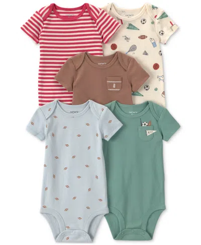 Carter's Baby Boys Crew Neck Short Sleeve Rib 5-pc. Bodysuit In Multi