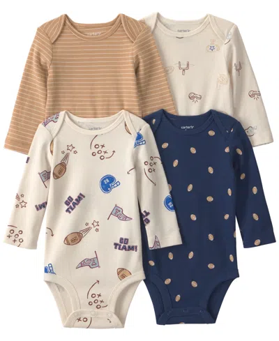 Carter's Baby Boys' Football Round Neck Bodysuits, 4-pack In Multi