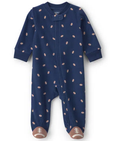 Carter's Baby Boys' Football-print Fleece 2-way Zip Footed Pajamas In Brown