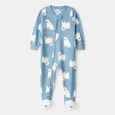 Carter's Baby Boys Footed Fleece Round Neck Long Sleeve Footed Pajamas In Blue