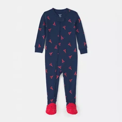 Carter's Baby Boys Footed Round Neck Long Sleeve One Piece Pajama In Blue
