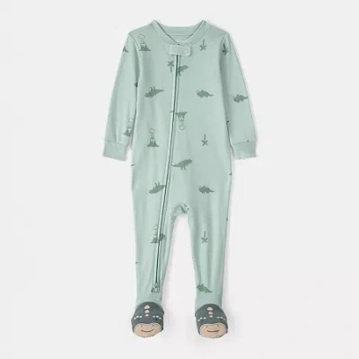 Carter's Baby Boys Footed Round Neck Long Sleeve One Piece Pajama In Green
