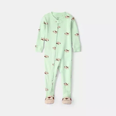 Carter's Baby Boys Footed Round Neck Long Sleeve One Piece Pajama In Green