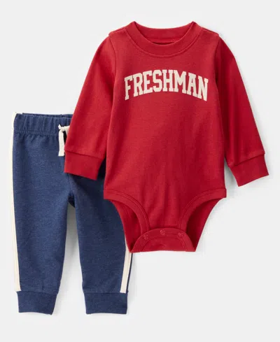 Carter's Baby Boys Freshman Long-sleeve Bodysuit & Pull-on Pants, 2 Piece Set In Red