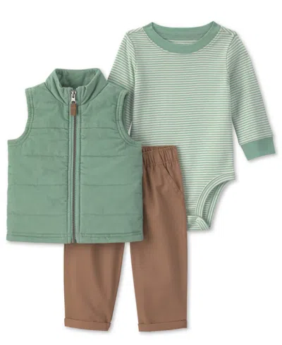 Carter's Baby Boys' Full-zip Corduroy Vest, Bodysuit And Pants, 3-piece Set In Multi