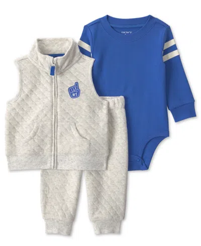 Carter's Baby Boys' Full-zip Varsity Quilted Vest, Bodysuit And Pants, 3-piece Set In Multi