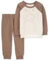 Carter's Toddler Boys Fuzzy Moose Pullover & Fleece Pants, 2 Piece Set In Brown,cream