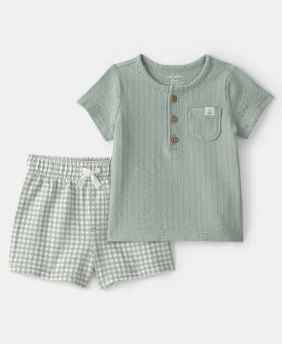 Carter's Baby Boys' Gingham Top And Shorts, 2-piece Set In Green