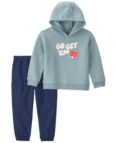 Carter's Baby Boys' Go Get Em Tiger Graphic Fleece Hooded Sweatshirt And Pants, 2-piece Set In Blue